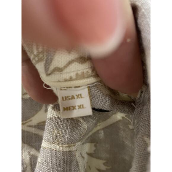 Porter & Ash Shirt Mens XL Beige White Linen Blend Floral Button Up Casual - Picture 3 of 4